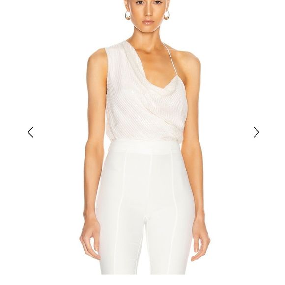 Cushnie Tops - Cushnie Asymmetrical Draped Tank With Iridescent Paillette Embroidery White
